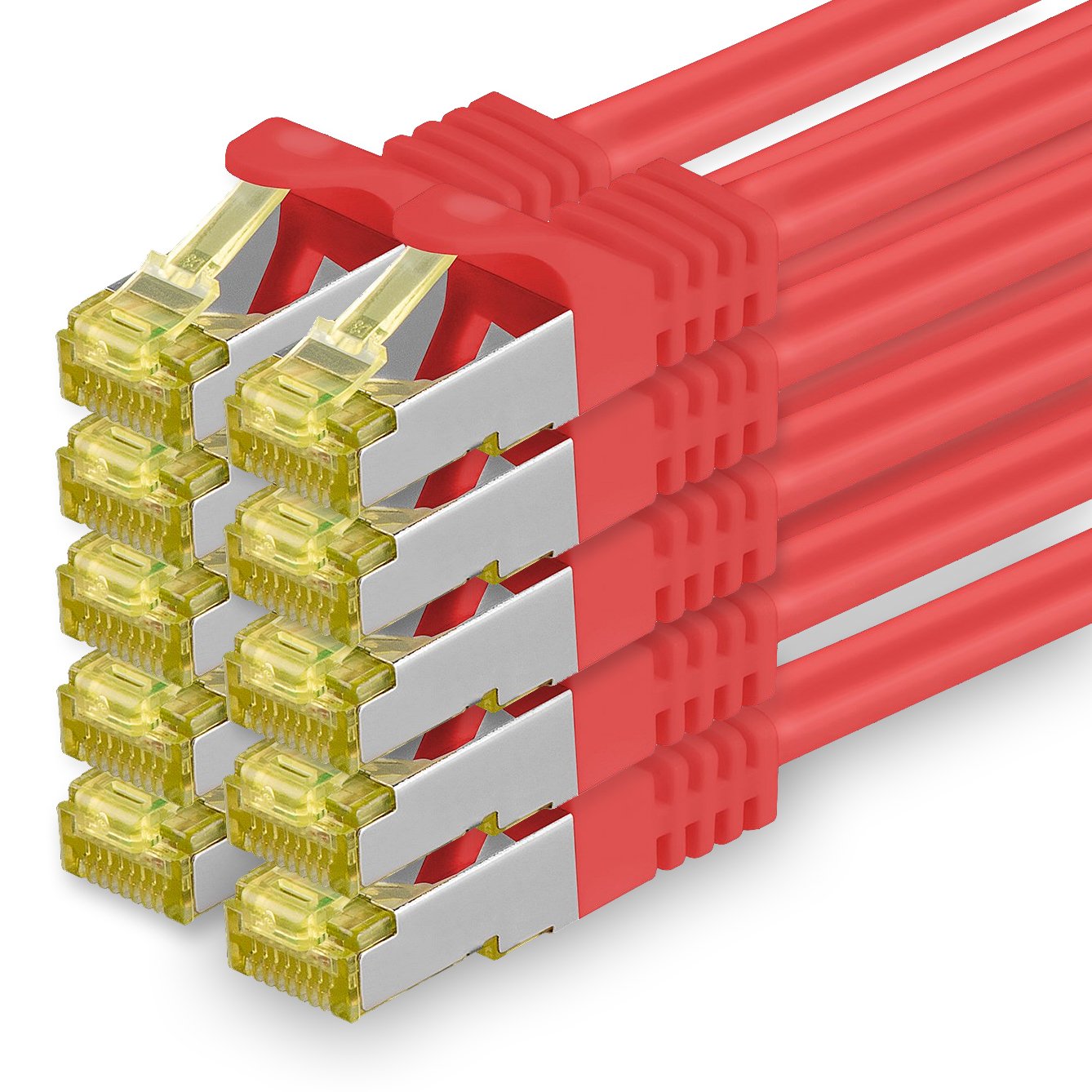 1aTTack.de Cat.7 network cable 3.0 m red pack of 10 Cat7 Ethernet cable network LAN cable raw cable 10 Gb s SFTP PIMF LSZH set patch cable with Rj 45 plug Cat.6a - 4251073617077