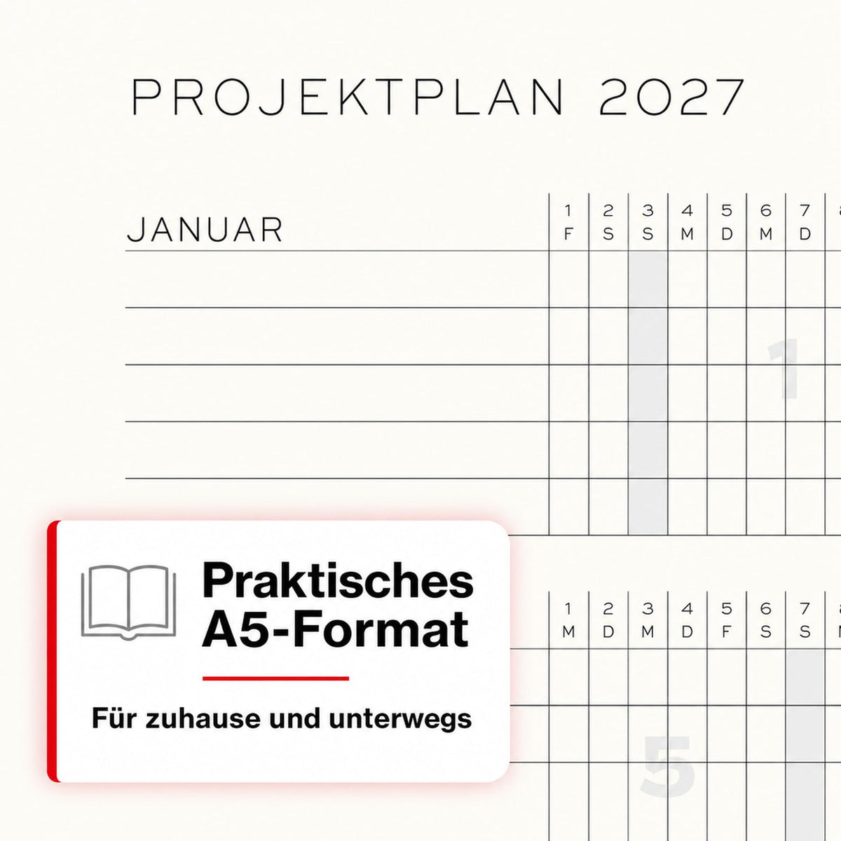 LEUCHTTURM1917 Weekly Planner 2027 Medium (A5) - German, Cherry, 210 x 145 mm, January-December (12 months), weekly overview with hourly grid 7:00-22:00 per column, hardcover, 80 g/m² paper - 400147