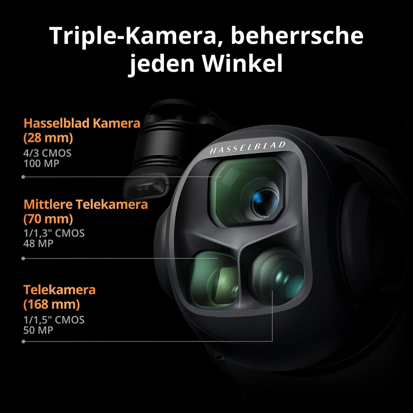 DJI Mavic 4 Pro drone with DJI RC 2, flagship triple camera drone with 100 MP 4/3 CMOS Hasselblad camera, camera drone for professionals, 30 km video transmission, 51 min. max. flight time - 6937224109933