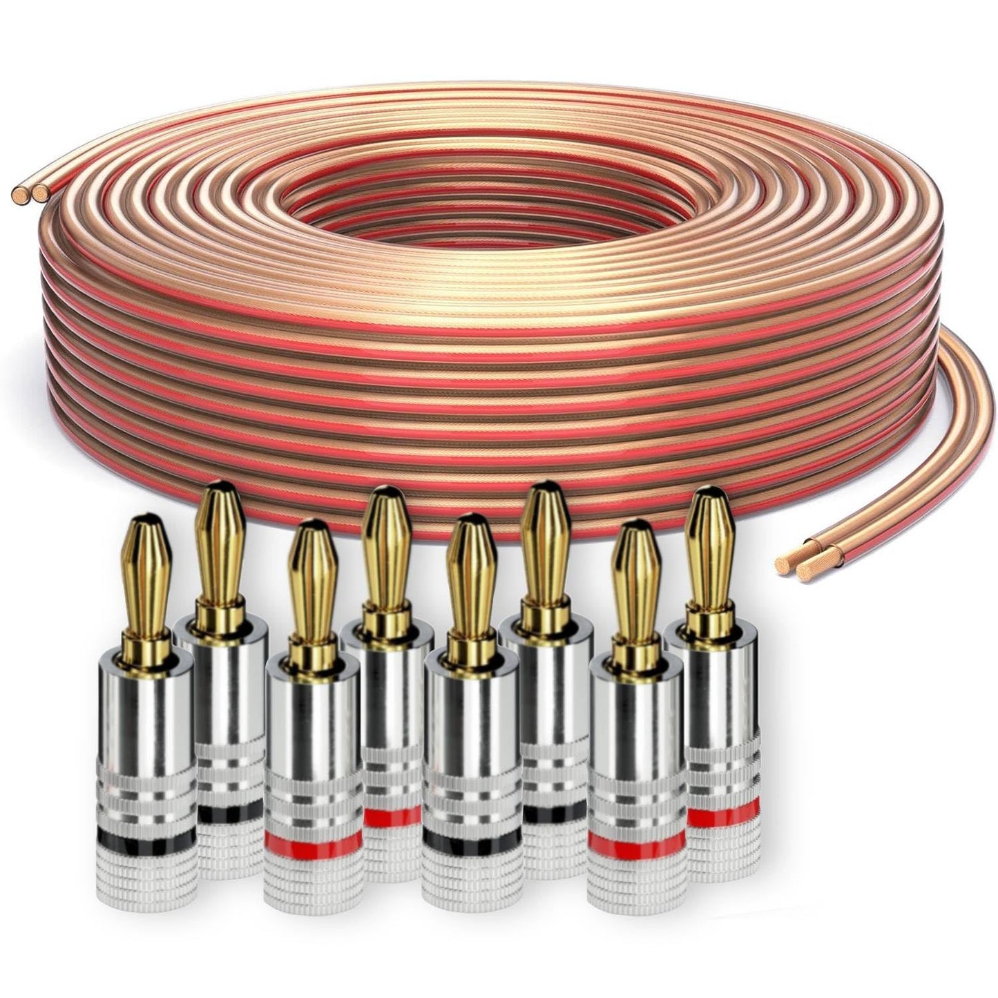 PureLink speaker cable OFC 2x2.50mm², (0.20mm), 30.0m, transparent with red characteristic, set with 8 banana plugs - SE-SP060-030-B08