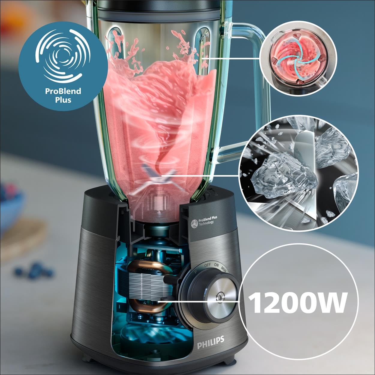 Philips 5000 series blender including blend-and-go container - 1200 W. 2L maximum capacity. ProBlend Plus technology. Dishwasher safe. Automated cleaning. Black (HR3041/00) - HR304100
