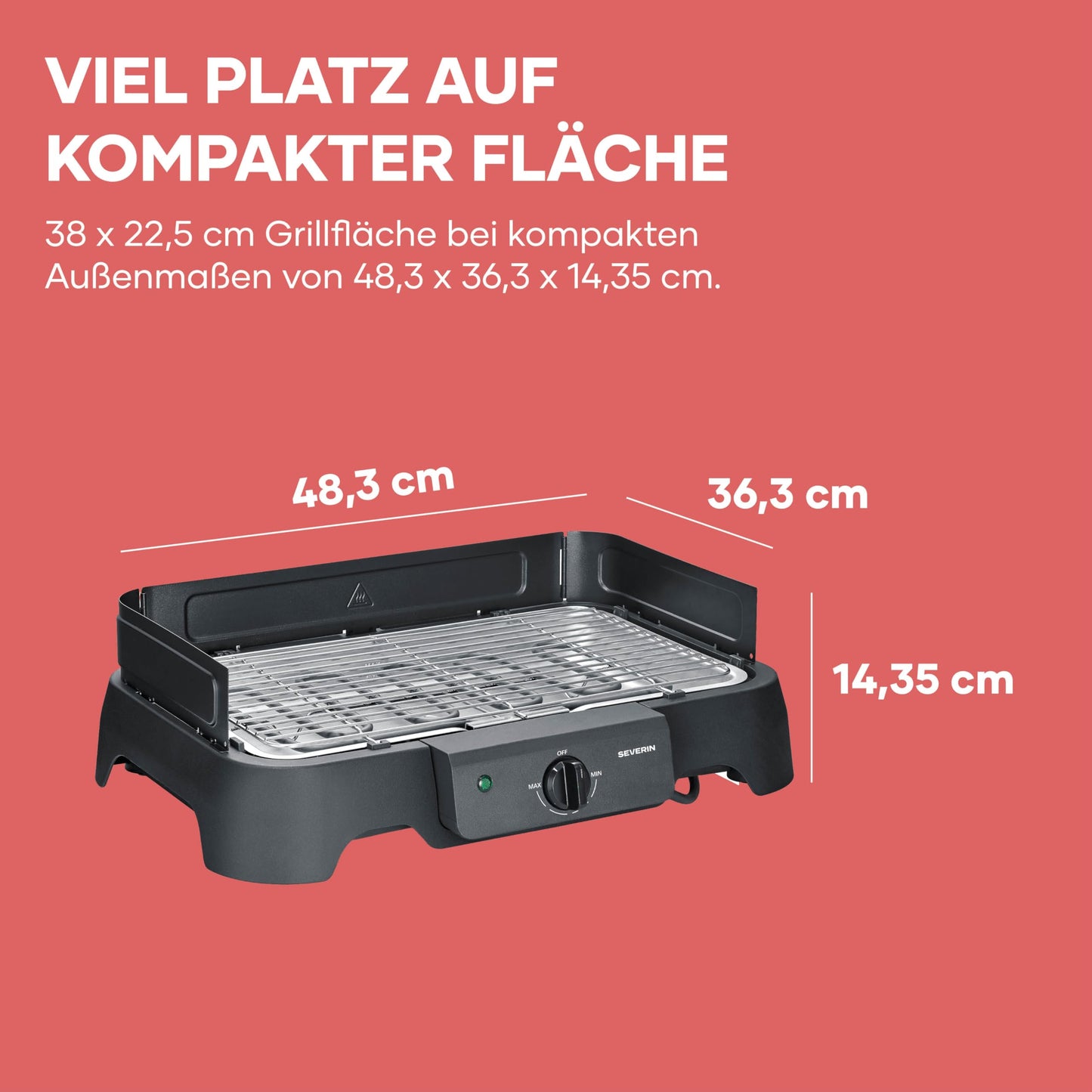 Severin electric grill, temperatures 35-200 degrees Celsius, quick heating, 38x22 cm, table grill with drip tray, stainless steel grill, balcony grill, easy to clean, 2000W, black, PG 8593