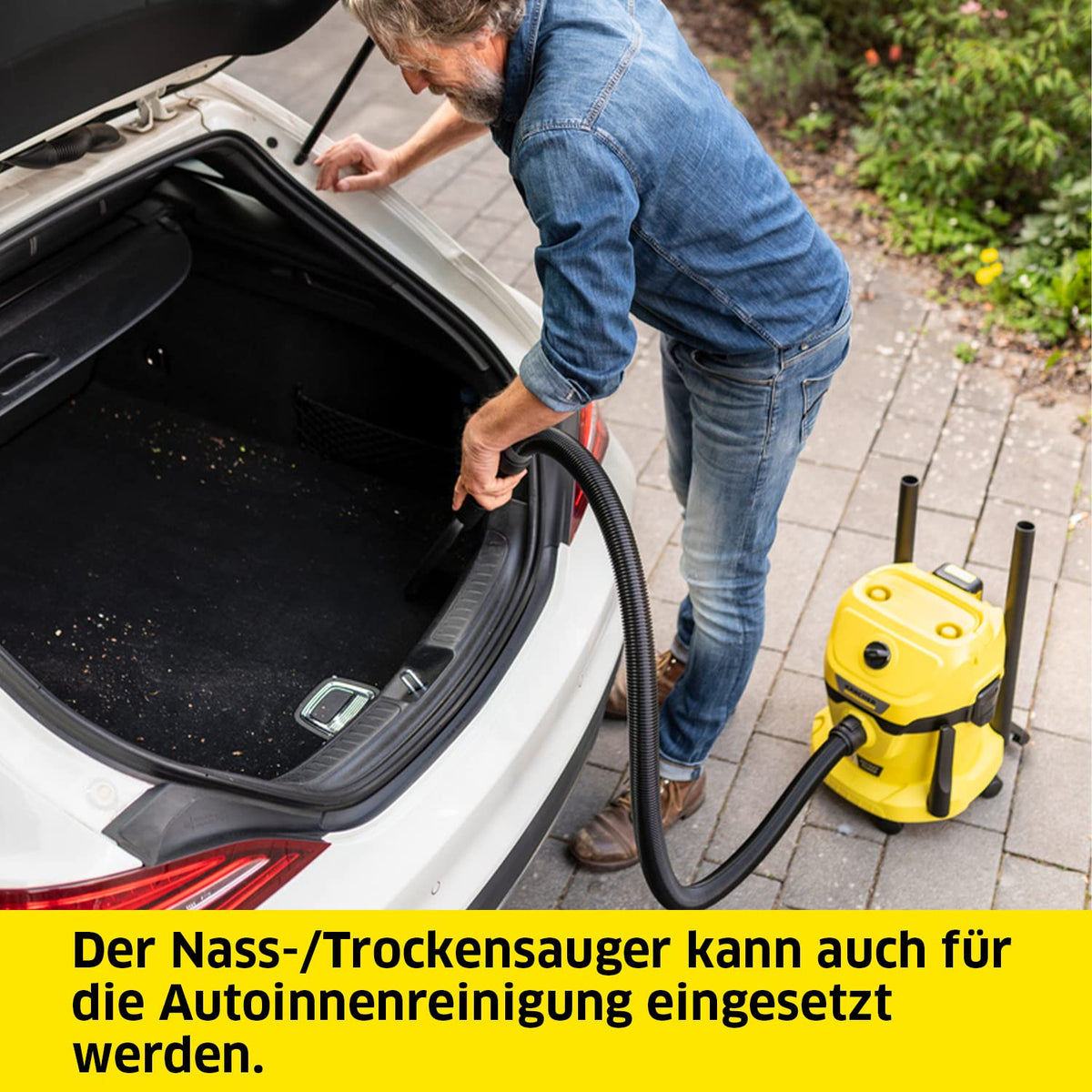 KÄRCHER Battery Wet/Dry Vacuum Cleaner WD 2-18 Battery Set, including filter, crevice and wet/dry nozzle, 225 Watts, plastic container: 12 l, suction hose: 1.8 m, with battery and charger, Yellow - 1.628-501.0