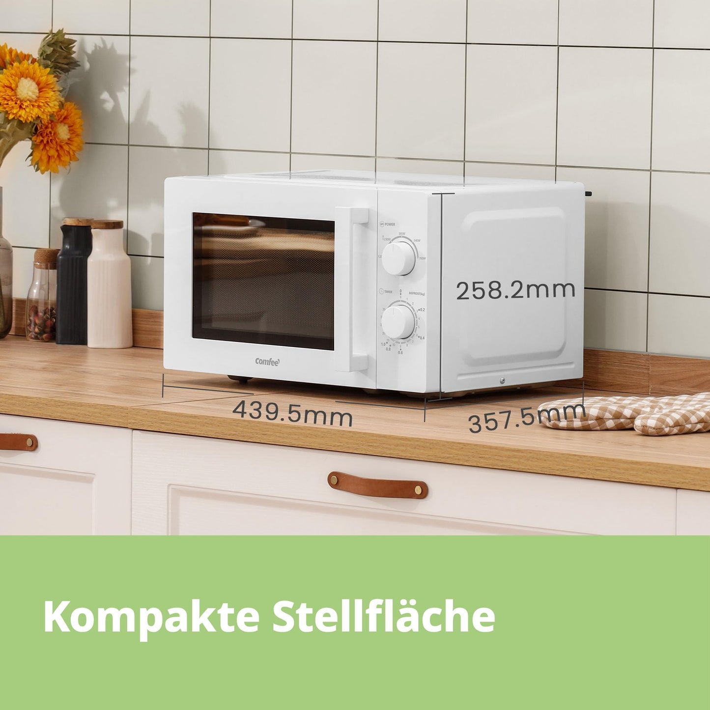 Comfee CMSN 20 wh microwave / solo microwave with 5 power levels / interior lighting / easy defrost / 360° turntable / two rotary controls / 20L / 700W / white, mechanical