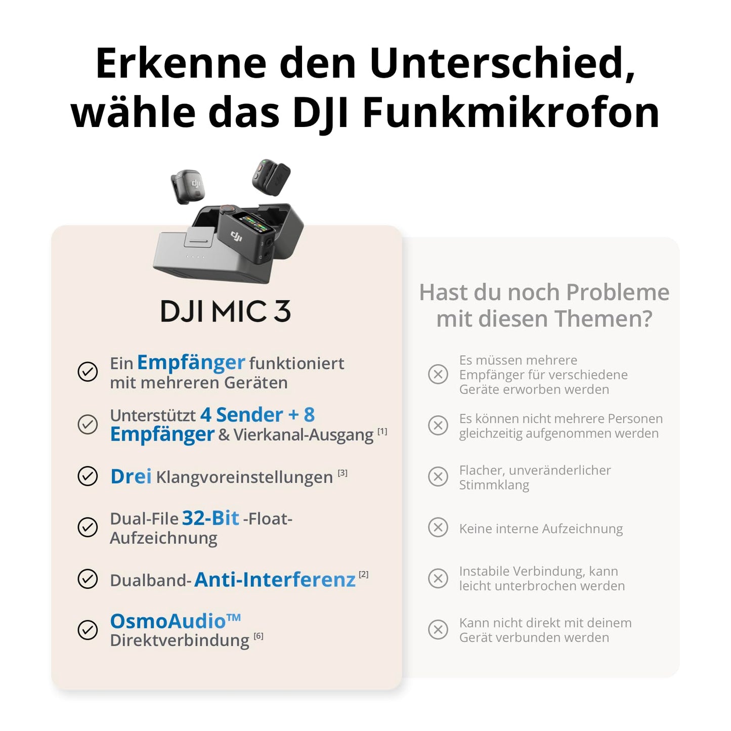 DJI Mic 3 (2 Sender + 1 Empfänger + Ladeschale) - 6937224116344