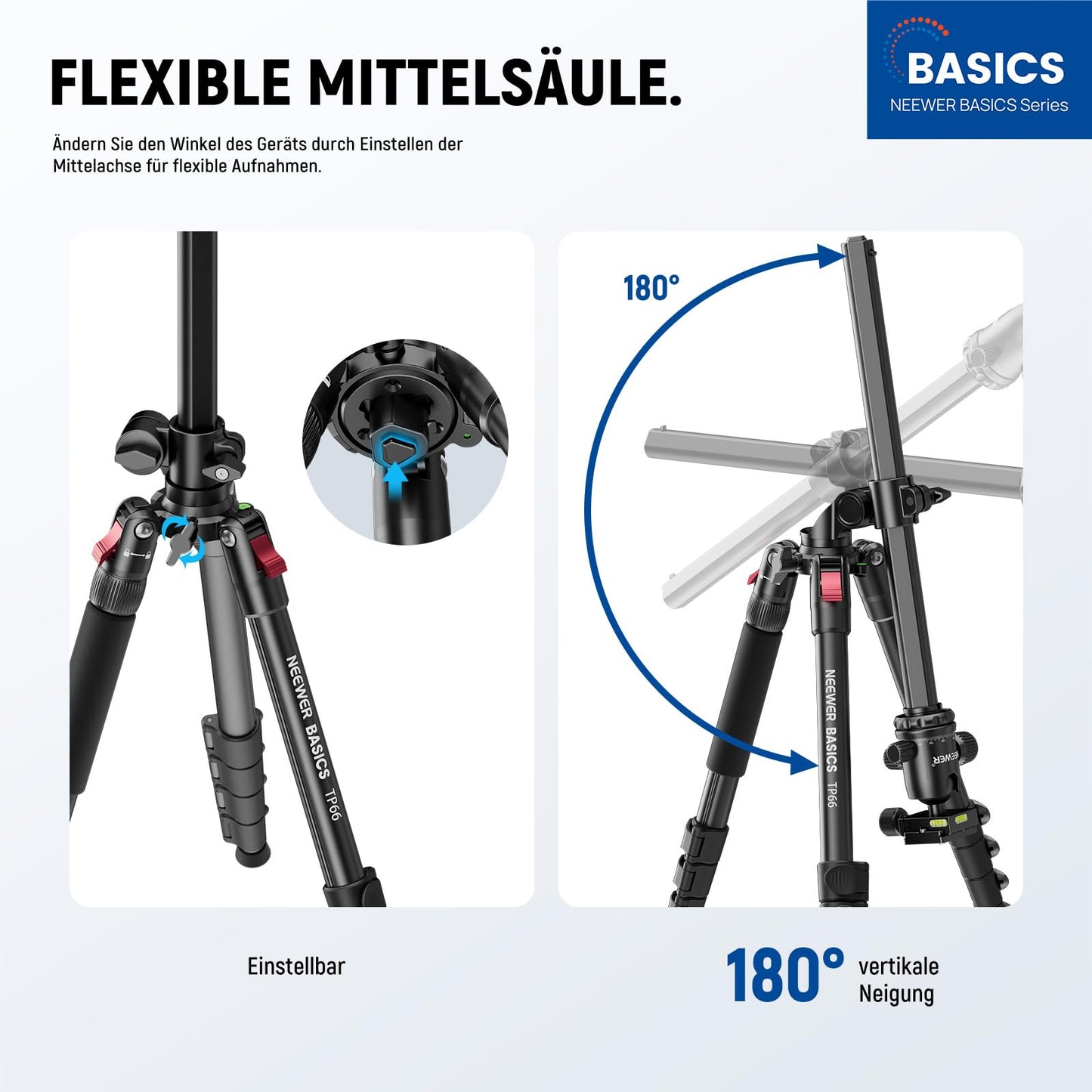 NEEWER Basics 64.5" Horizontal Overhead Tripod Camera Tripod Monopod for Cameras Aluminum Travel Tripod for DSLR Camcorder with Mobile Phone Holder Compatible with iPhone for Video, 10kg Load Capacity, TP66