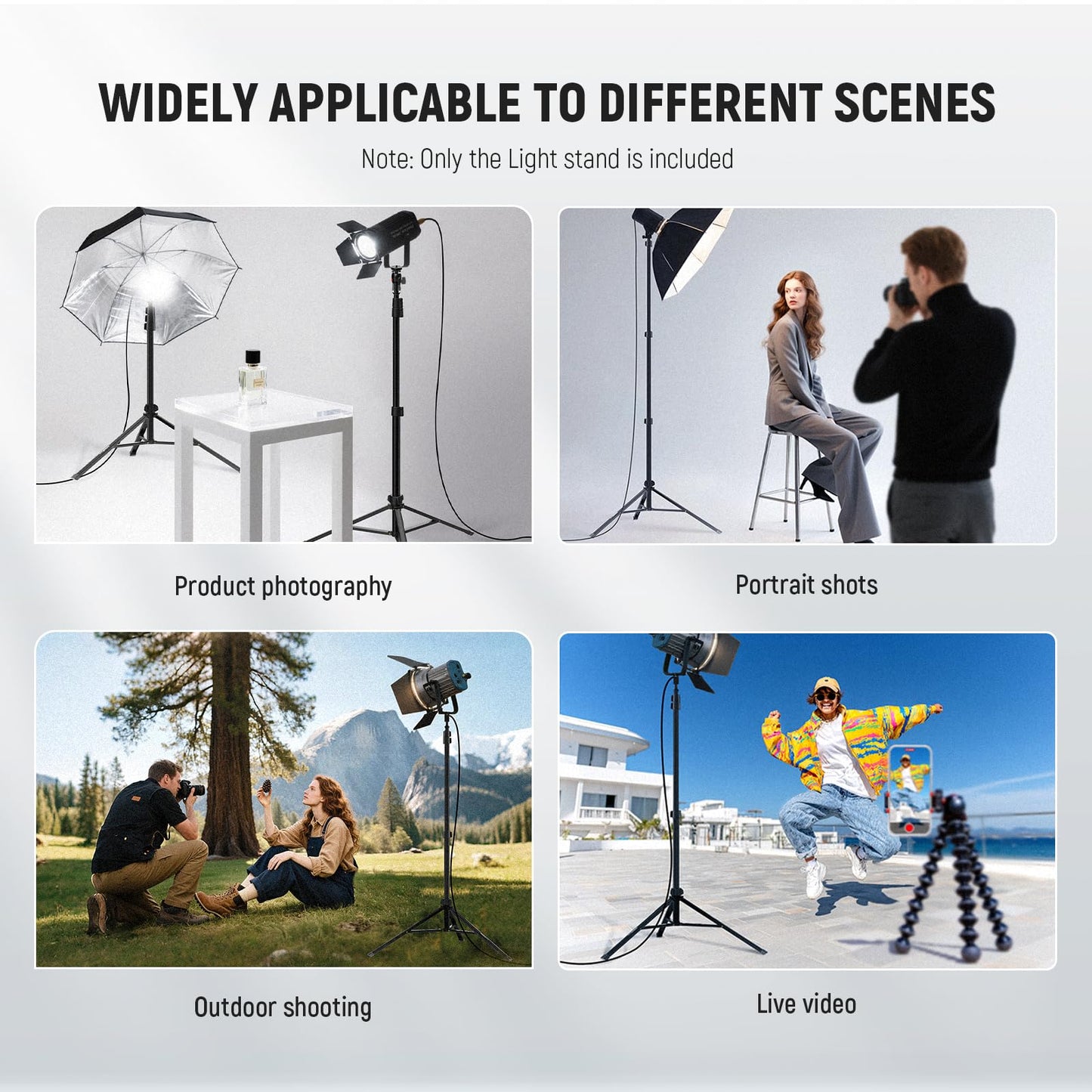 NEEWER ST200B Photography Light Stand, 56-200cm, with Ball Head, 1/4" Screw, Maximum Load 4kg, Aluminum, Portable Studio Lighting Tripod, Phone Video Stand for Strobe Light - 200cm/1