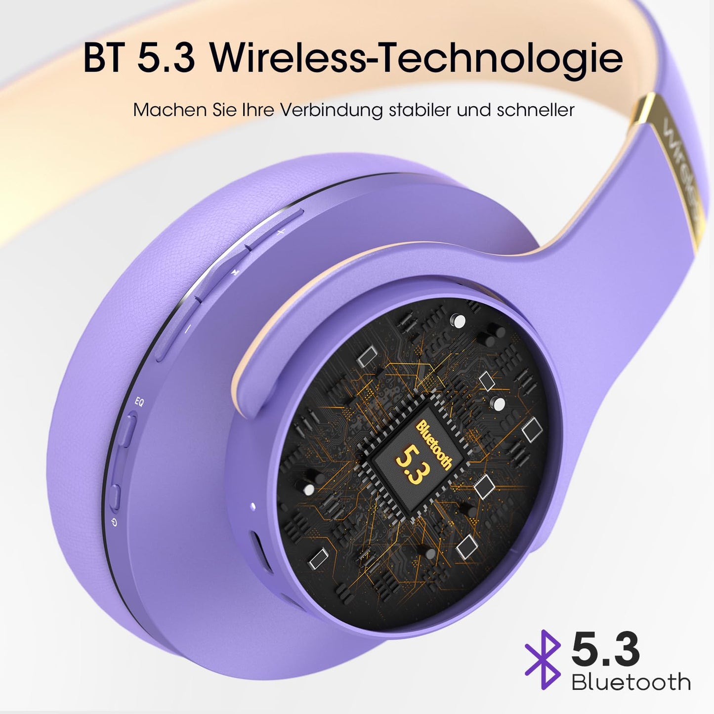 DOQAUS Bluetooth Headphones Over Ear, Up to 90 Hours Wireless Headphones with 3 EQ Modes, HiFi Stereo Foldable Headset with Microphone, Soft Ear Pads for Travel/Office/Cell Phone/PC-Purple - CARE