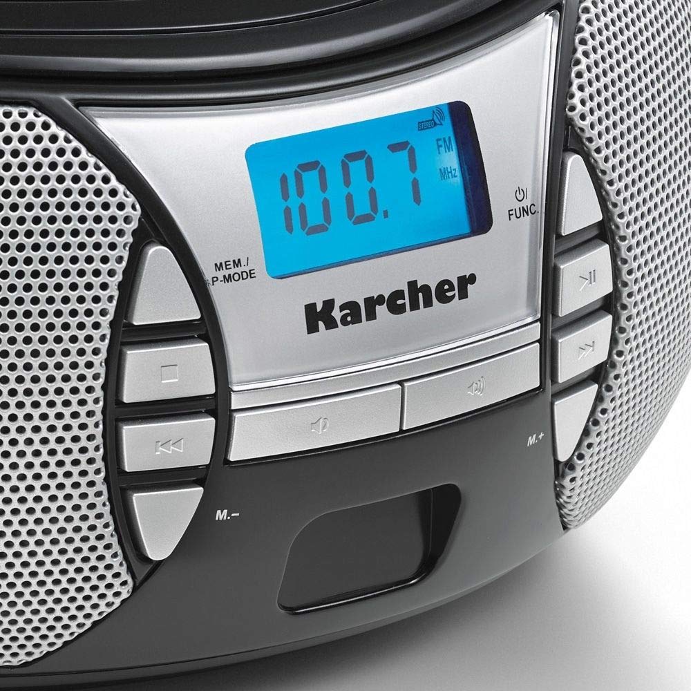 KARCHER RR 5025-B portable radio, CD player with mains and battery operation, FM radio with AUX connection and headphone jack, black