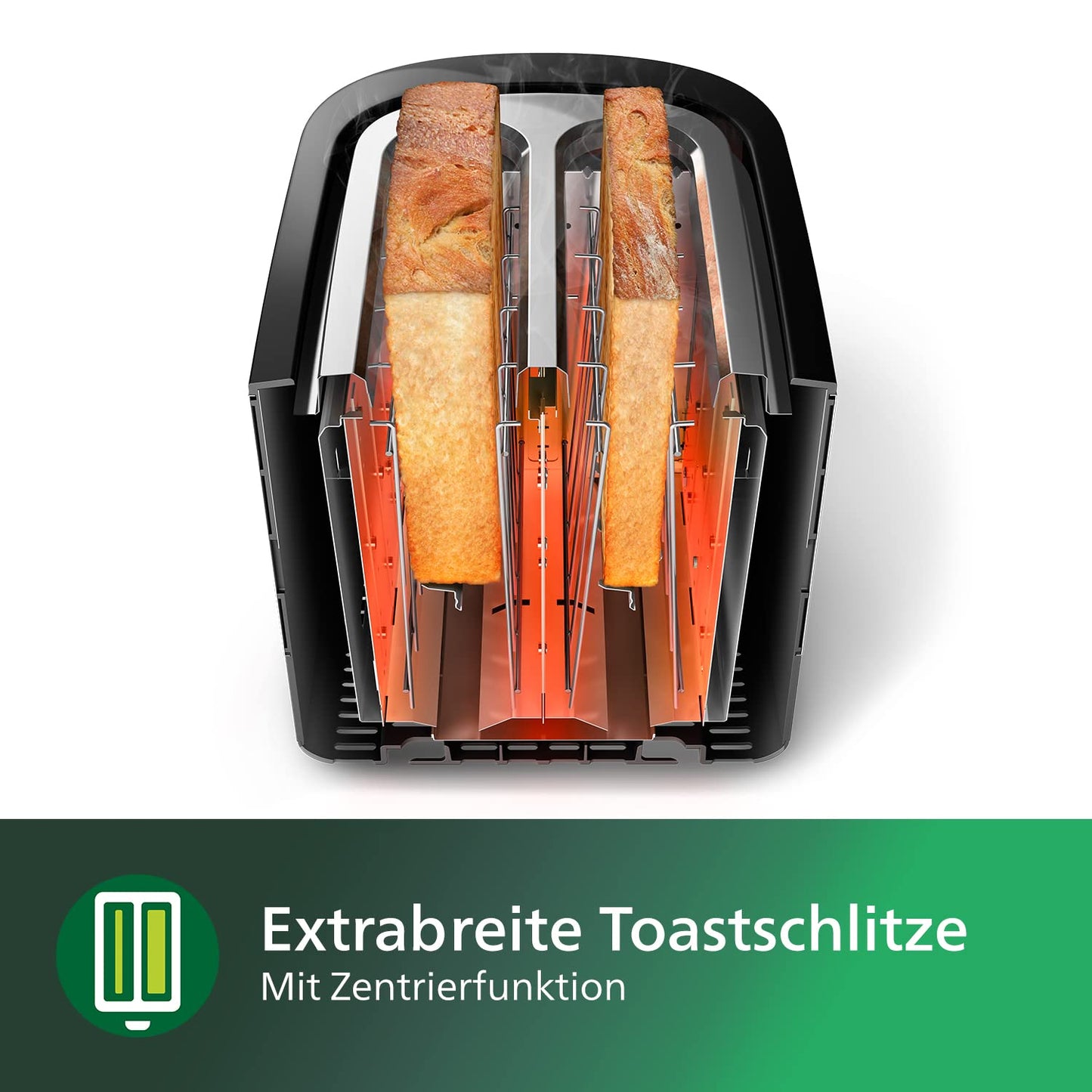 Philips toaster - 2 toast slots, 7 levels, bun attachment, defrost function, automatic switch-off, lift function, black (HD2637/90)