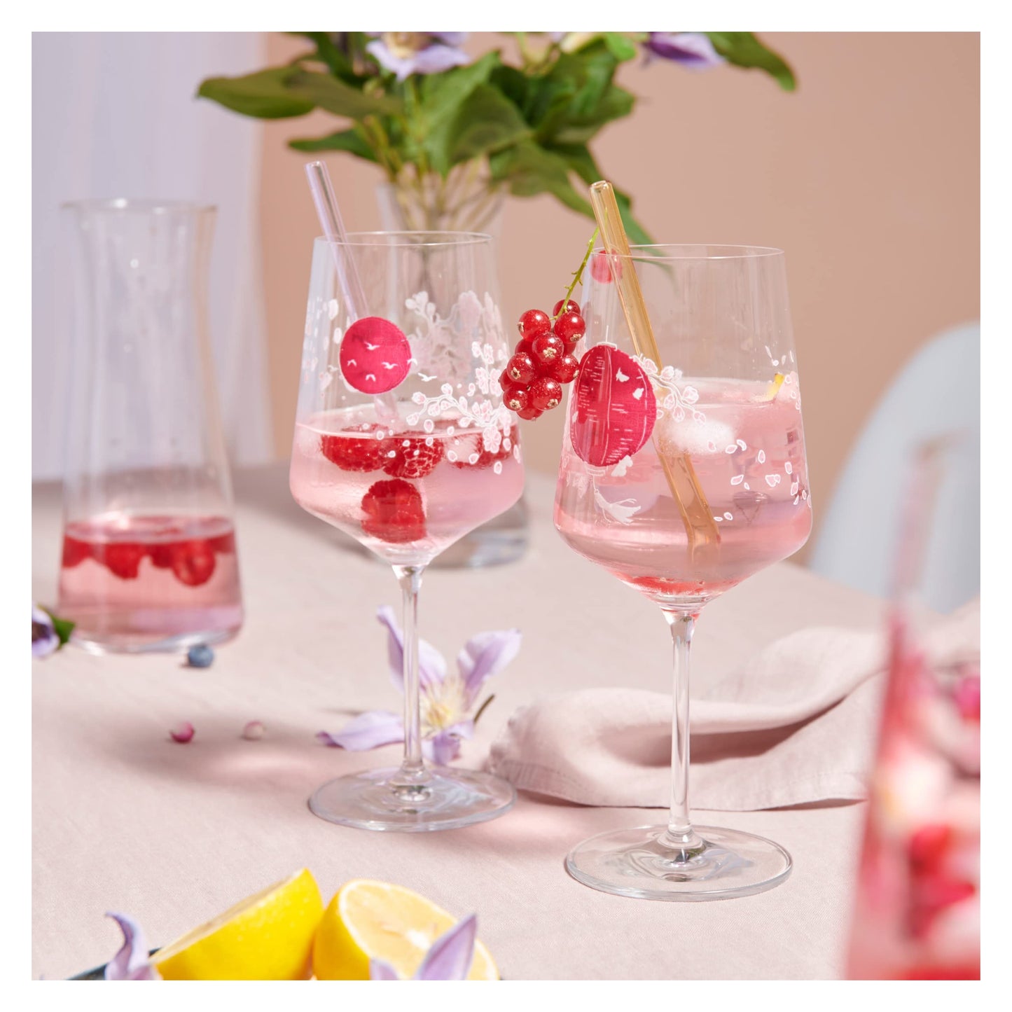 RITZENHOFF 3461007 Aperitif Glass Sprizz Set of 2 500 ml - Sommersonett Series No. 13 + 14 with Asia Motif Pink - Made in Germany