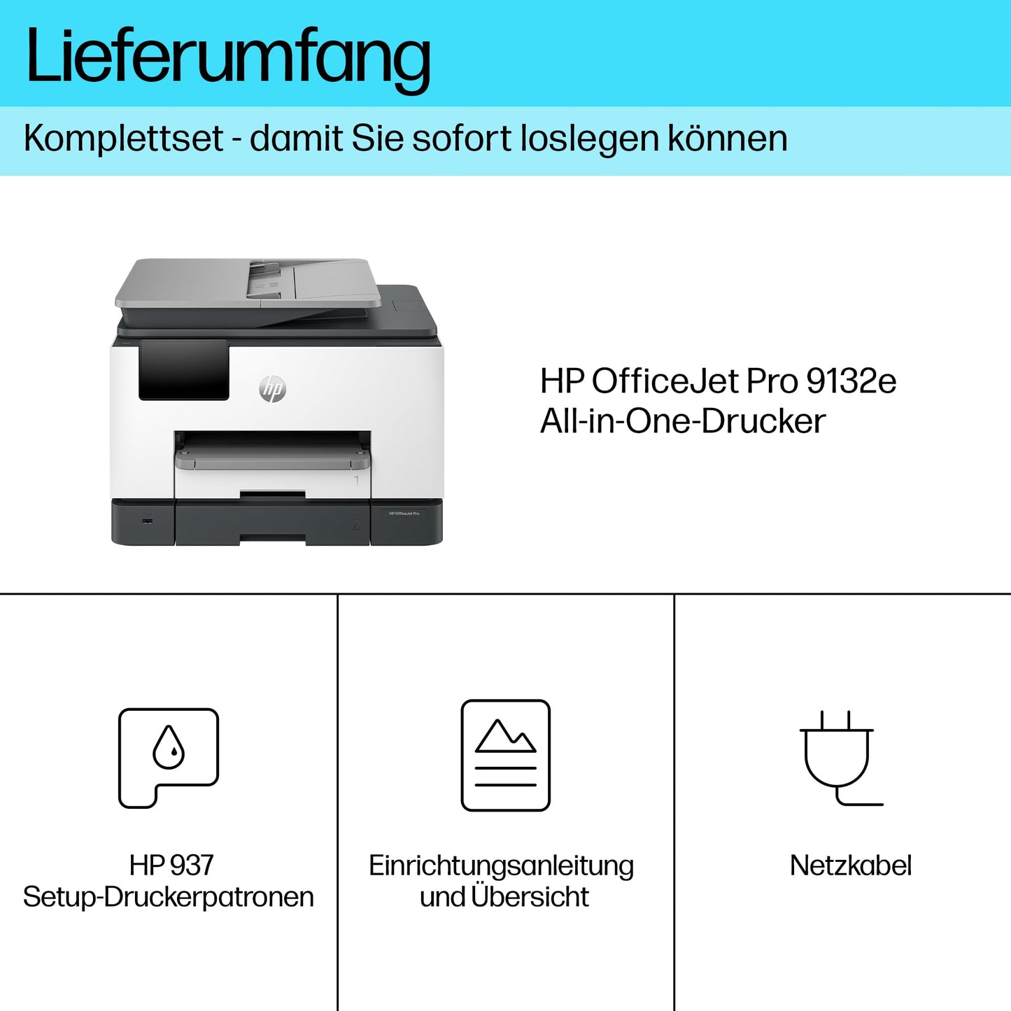 HP OfficeJet Pro 9132e multifunction printer, 6 months free printing Instant Ink included, printer, scanner, copier, fax, WLAN, LAN, duplex, airprint, gray-white - 404M5B#629