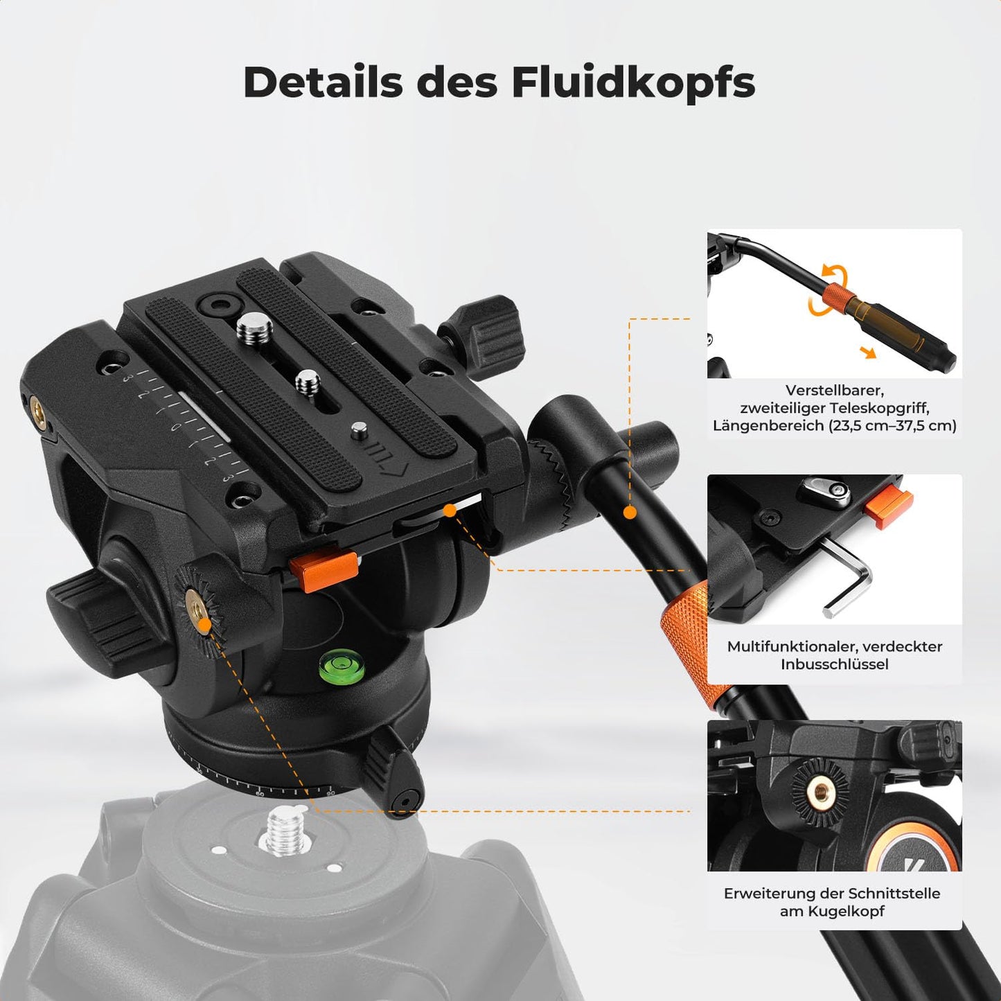 K&F CONCEPT Fluid video head with tripod head holder, for 360° panorama - BV40
