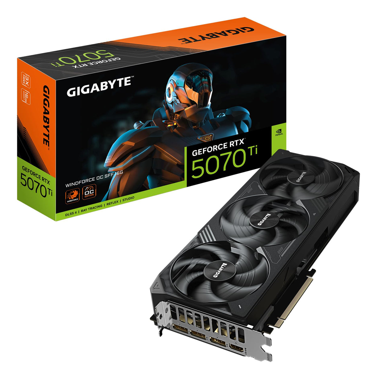 Gigabyte GeForce RTX 5070 Ti WINDFORCE OC SFF 16G Placă grafică - 16GB GDDR7, 256 Bit, PCI-E 5.0, 2497 MHz Frecvență de bază, 3 x DP 2.1a, 1 x HDMI 2.1b, NVIDIA DLSS 4, GV-N507TWF3OC-16GD