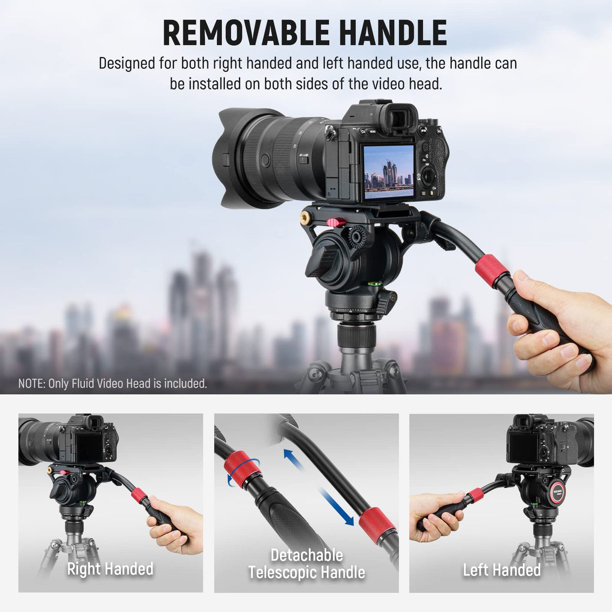 NEEWER Video Tripod Fluid Head with Quick Release Plate, compatible with Manfrotto, telescopic handle & panorama scaled base (⌀55mm), max. load 13.2lb/6kg, high load capacity for DSLR video cameras, GM001