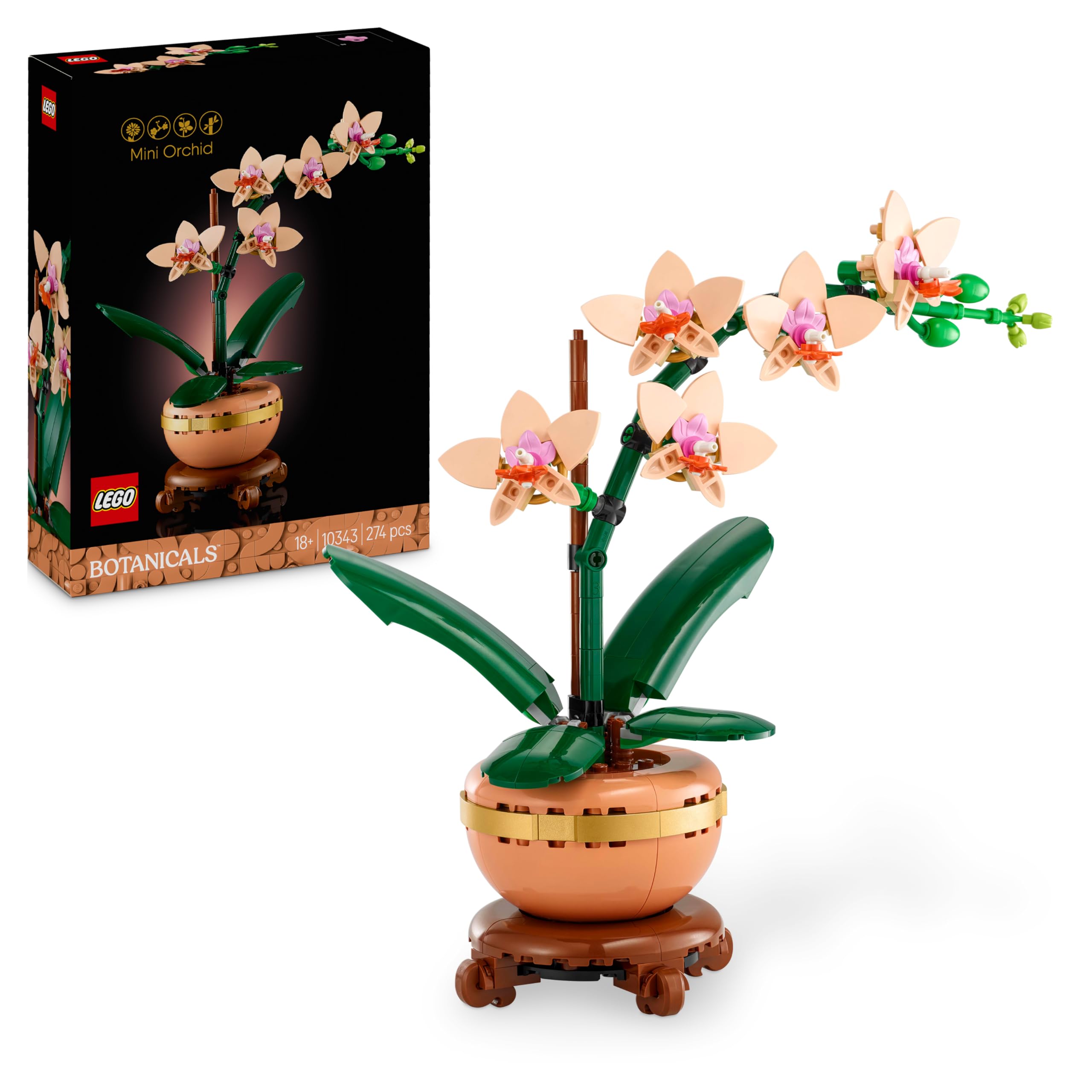 LEGO Botanicals Mini Orchid - Artificial Flower Set for Adults - Houseplant with Terracotta Style Flower Pot - DIY Birthday Gift Idea - 10343