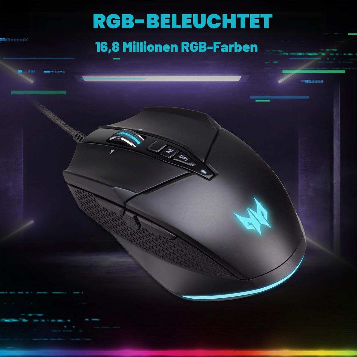 Acer Predator Cestus 335 Maus de gaming (19.000 DPI, 400 IPS Tracking, 10 taste programabile, timp de reacție de 0,5 ms, iluminare RGB), negru - GP.MCE11.02G