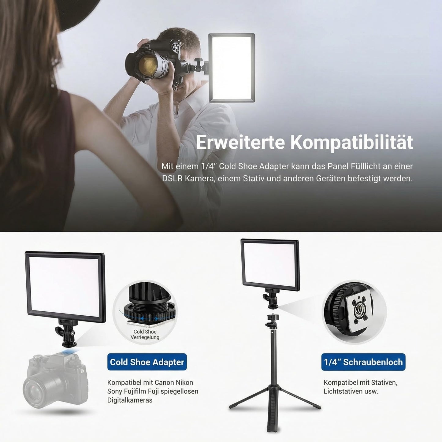 NEEWER Basics 9" LED Panel Light, 3200-5600K Edge Lit Video Light, Dimmable Camera Soft Key Light with Table Tripod, CRI95+ 800Lux, 4000mAh Rechargeable for Photography, Video and Streaming, NL-120B