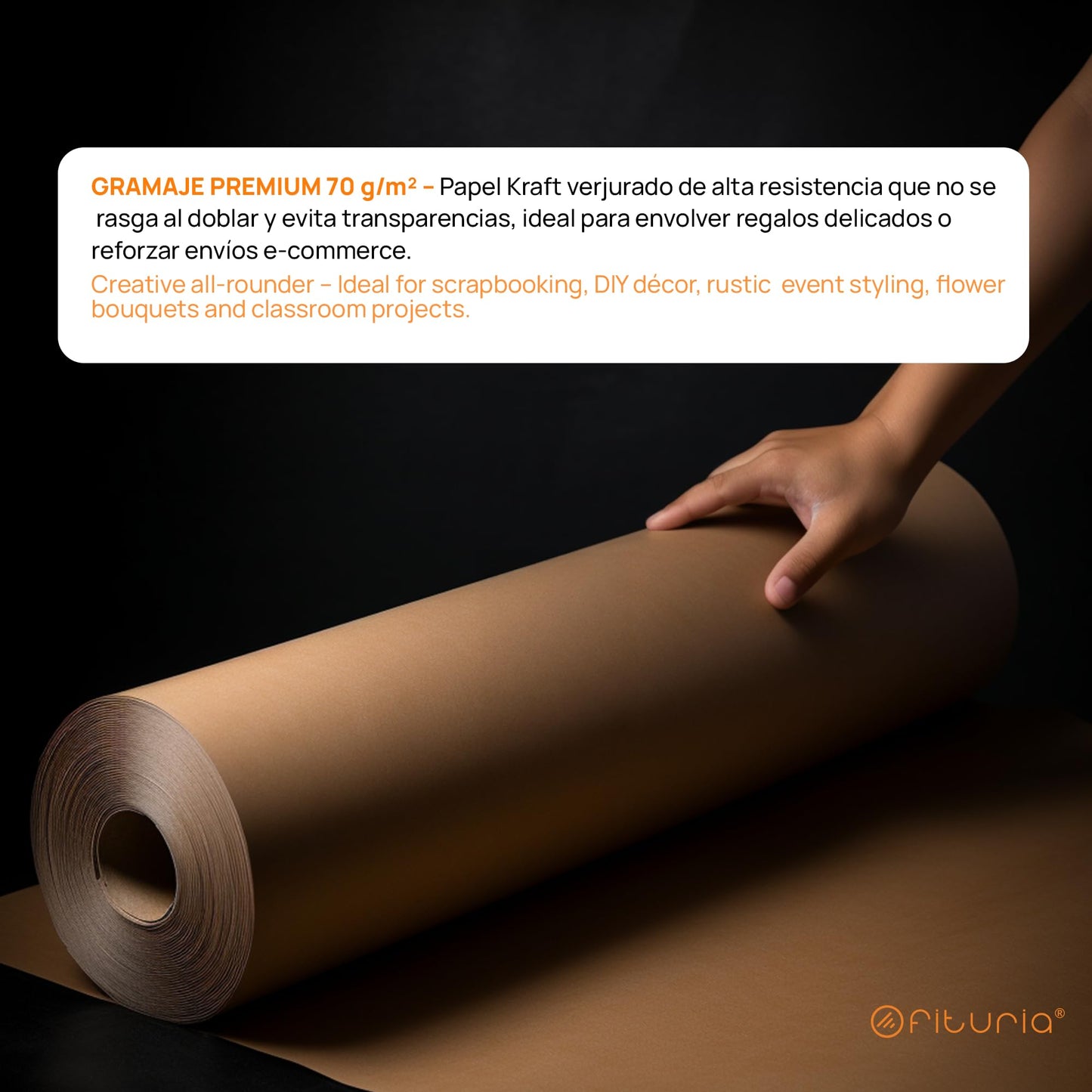 OFITURIA natural brown kraft paper 70 g/m² - roll 0.90x20 m - pack of 3 rolls - recycled paper for packaging, crafts and decoration - tear-resistant - suitable for acrylic and oil paints - COM620