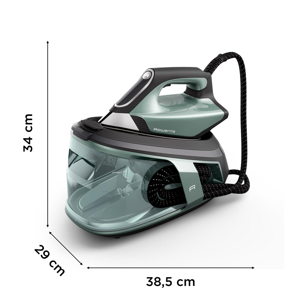 Rowenta Force Pro 500 Steam Ironing Station, 2800 W, 130 g/min variable steam output, steam boost of 600 g/min, energy-saving, Quicksteam technology, Eucalyptus/Black, VR9042F0