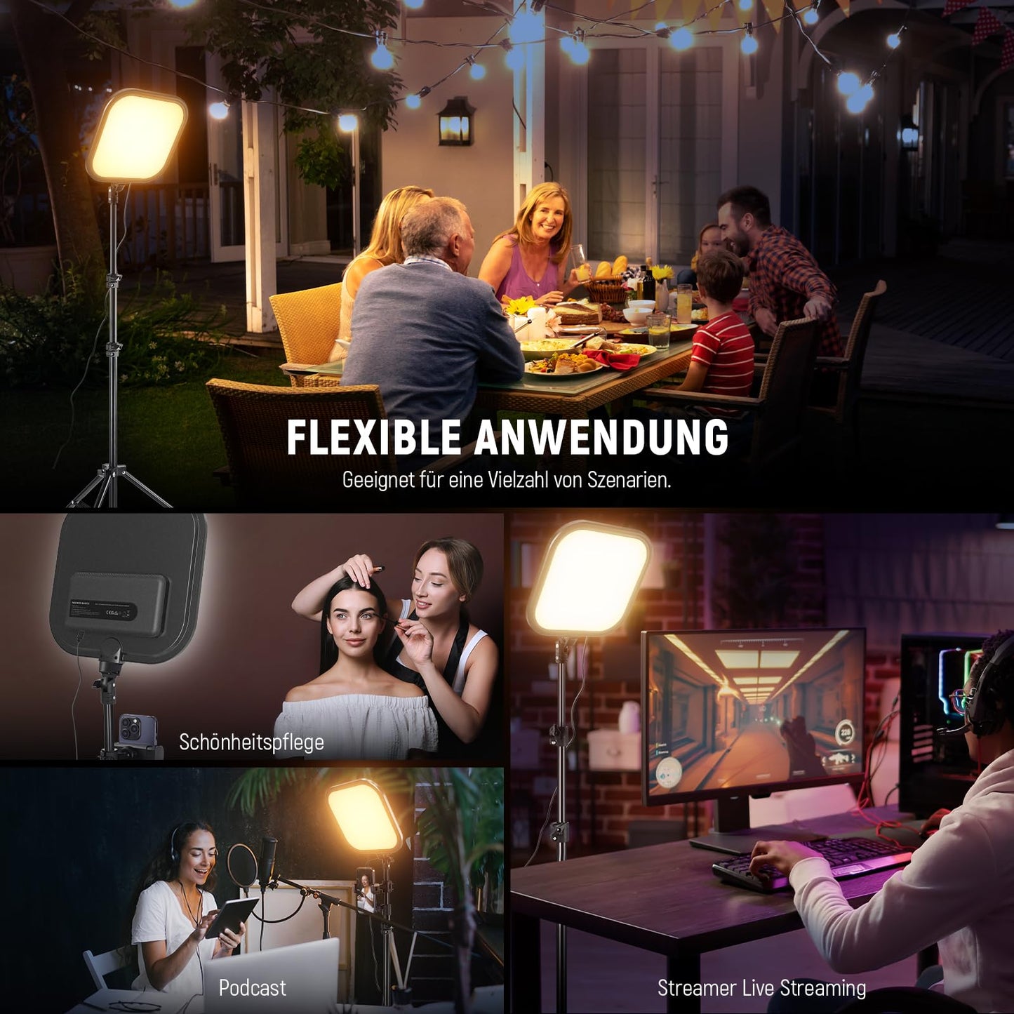 NEEWER 15W 10.8" LED video light panel light set with 63" tripod/mobile phone holder, Edge Lit two-tone dimmable full screen video light 816Lux CRI95+ for photography film recordings and streaming, L220
