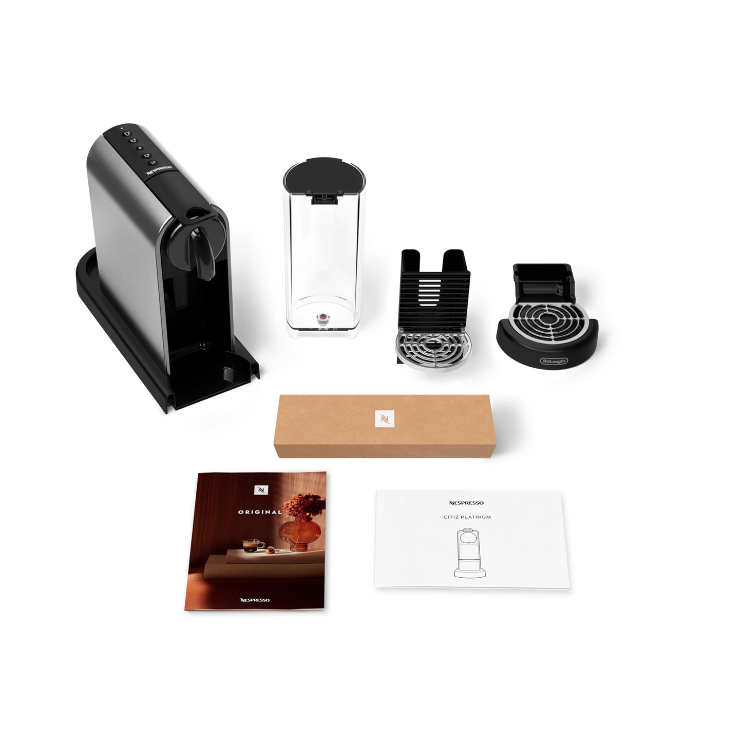NESPRESSO DE’LONGHI CitiZ Platinum Titan Original Capsule Machine | 4 cup sizes | Hot water function for Americano | automatic shutdown | 19 bar pressure | Coffee machine EN220.T
