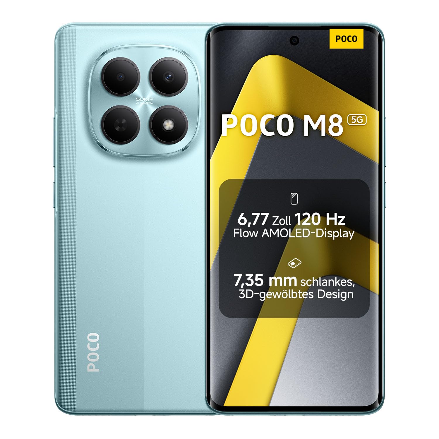 XIAOMI Poco M8 5G Smartphone, 8GB RAM + 256GB Storage, Mobile Phone with Android, 6.77" 120Hz Flow AMOLED Display, 50MP AI Dual Camera, 7.35mm Slim 3D Curved Design, Green, 2 Year Warranty - MZB0NF7EU
