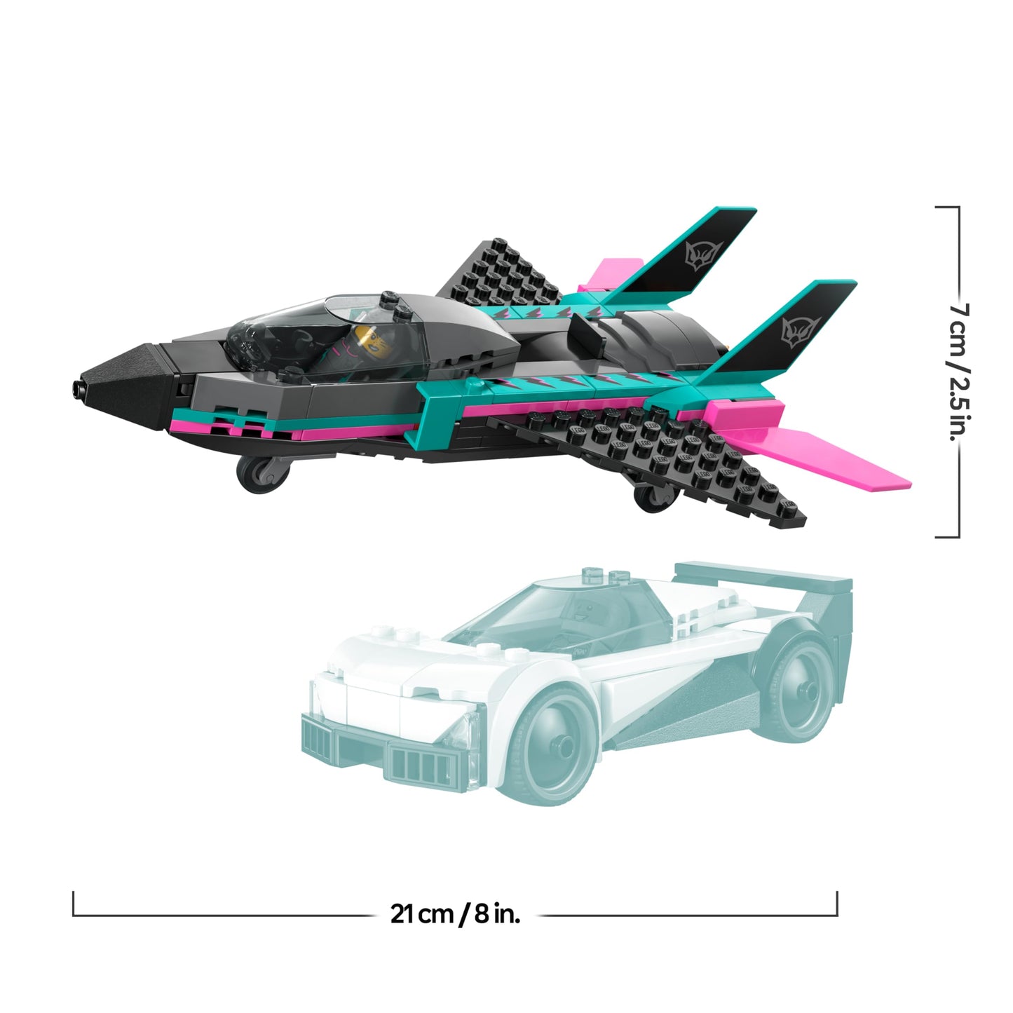 LEGO City jet plane vs. racing car - toy set with plane, super sports car and pilot and driver minifigure - birthday gift for boys aged 6 and over - 60489