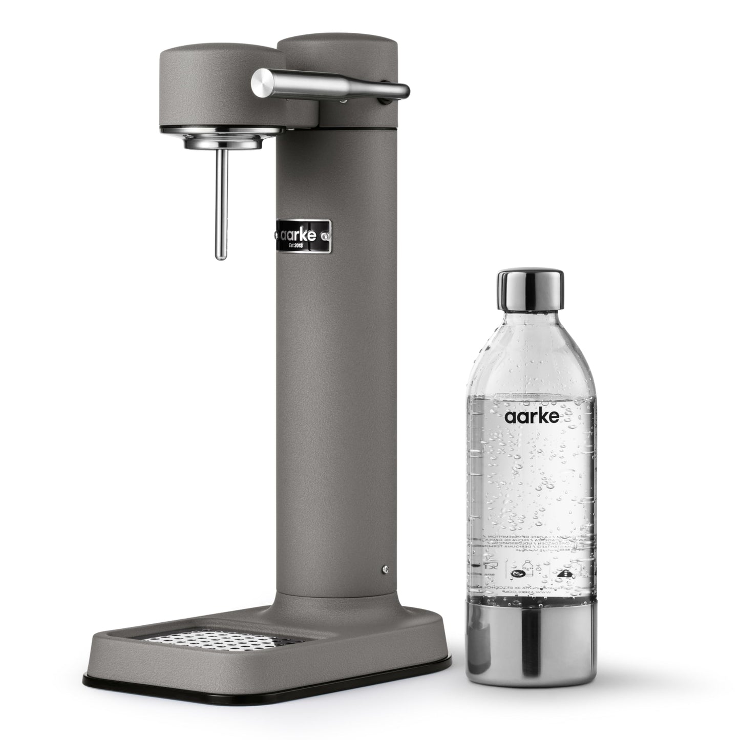 Aarke Carbonator 3, stainless steel sparkling water maker in a modern matt gray finish with BPA-free 1L PET bottle, sparkling water maker for tap water, compatible with 60L CO2 cylinders - AAC3-Matte