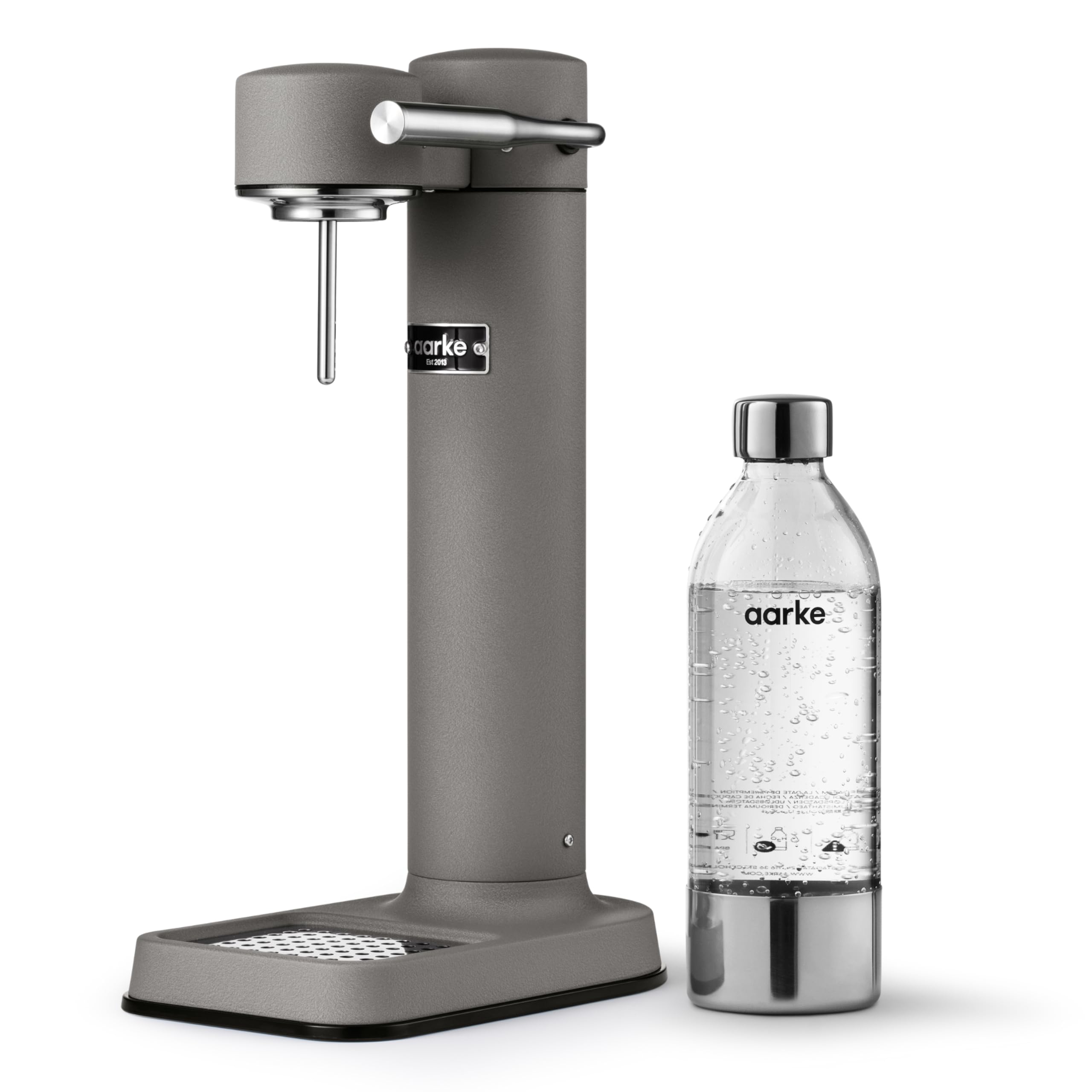 Aarke Carbonator 3, stainless steel sparkling water maker in a modern matt gray finish with BPA-free 1L PET bottle, sparkling water maker for tap water, compatible with 60L CO2 cylinders - AAC3-Matte