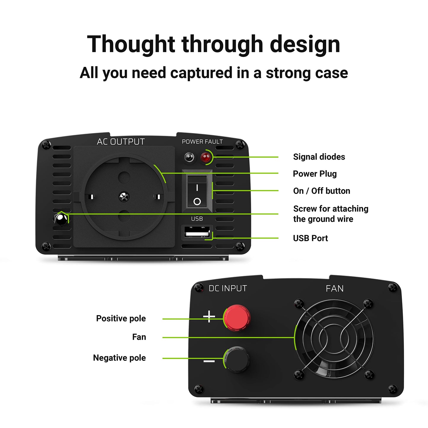 Green Cell® 500W/1000W 24V to 230V Pure Sine Volt Car Voltage Converter Inverter Converter Pure Sine Wave Power Solar Inverter DC AC Converter Current Converter Cigarette Lighter Socket - INV17