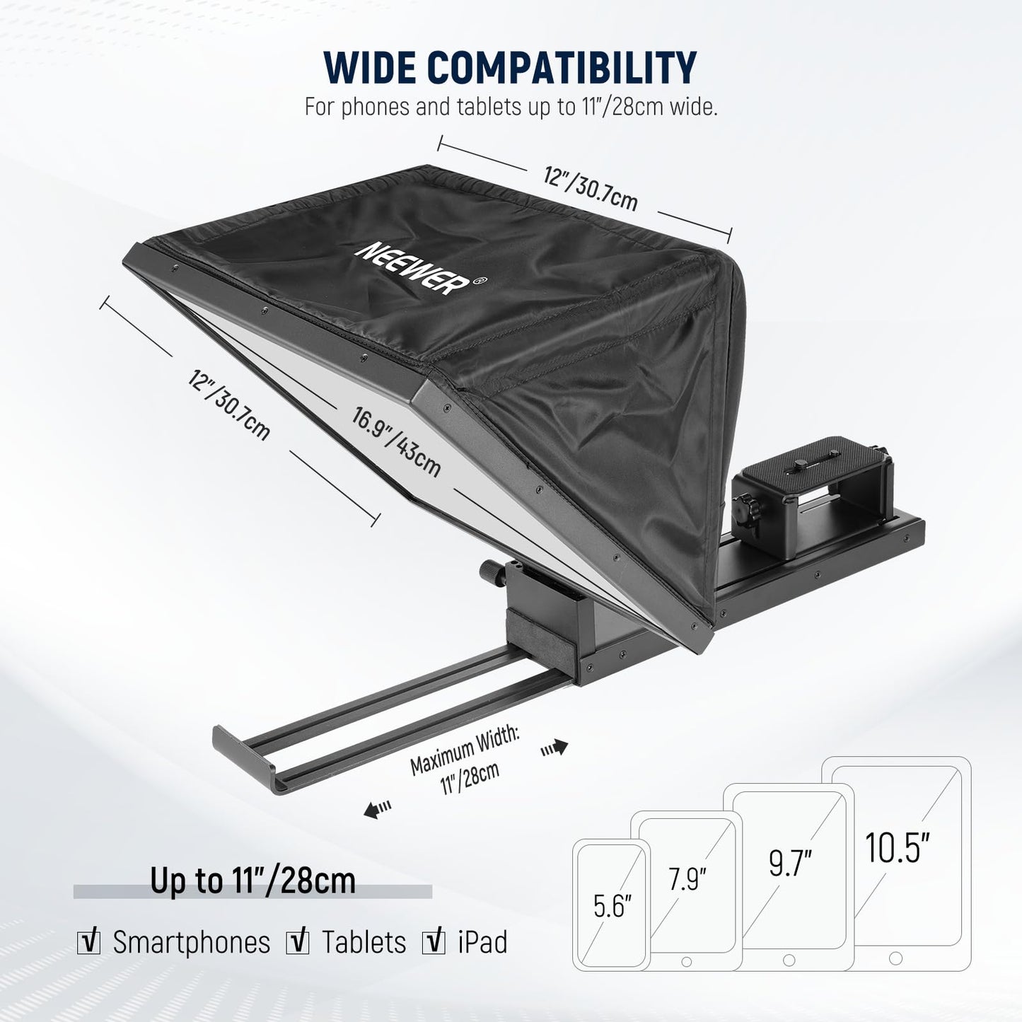 NEEWER Basics X16B Aluminum Alloy, Liftable Teleprompter 16" for iPad Tablet, DSLR Camera, Remote Control and App Control, Compatible with iOS and Android, Pro for Online and Live Streaming