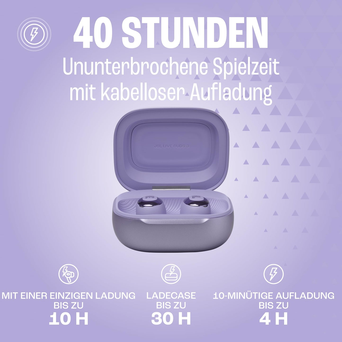 JBL Live Buds 3, wireless earbud headphones with Bluetooth, 40 hours of battery life, True Adaptive Noise Canceling and high-resolution JBL Signature Sound, IP55 waterproof, purple - JBLLIVEBUDS3PUR
