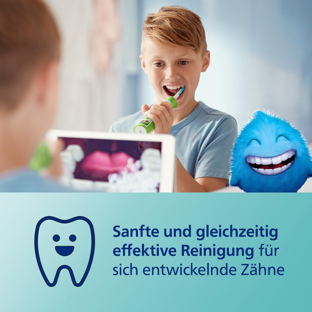 Philips Sonicare For Kids, periuță de dinți electrică cu tehnologie sonică, cu aplicație, pentru copii de la 3 ani, dotată cu SmarTimer și QuadPacer pentru o curățare temeinică, Verde, model HX6352/11