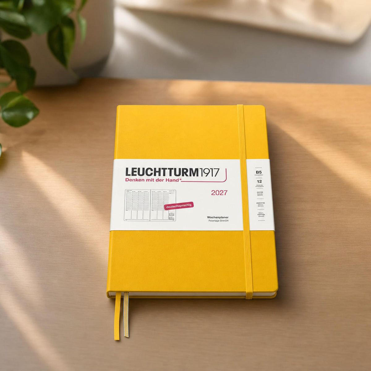 LEUCHTTURM1917 weekly planner 2027 Composition (B5) - German, Sunflower, 254 x 178 mm, January-December (12 months), weekly overview with hourly grid 7:00-22:00 per column, hardcover, 80 g/m² paper - 400143