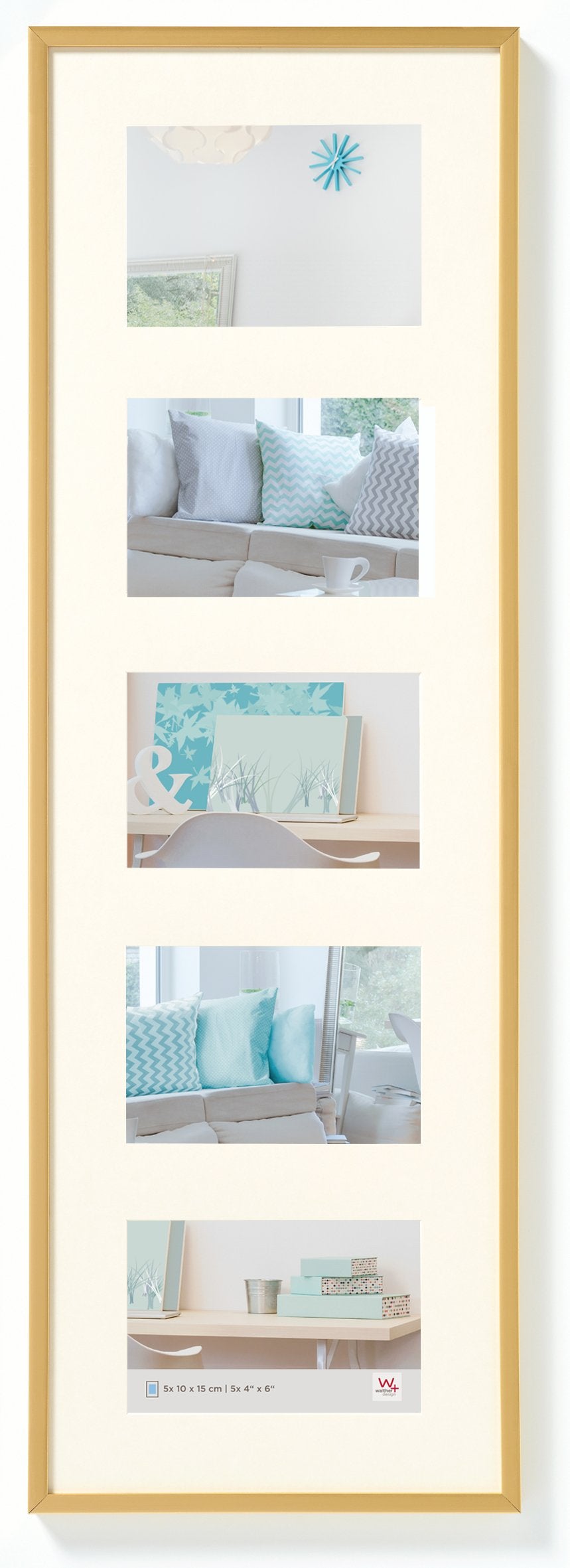 walther design picture frame gold 5X 10x15 cm gallery with passe-partout, New Lifestyle plastic frame KV515G