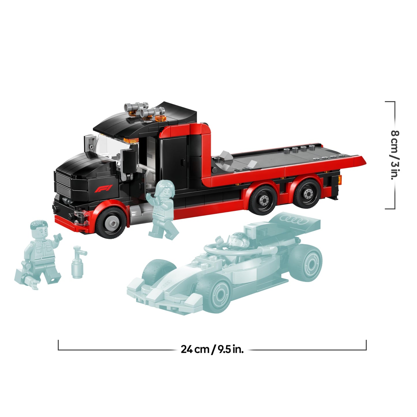 LEGO City F1 Truck with Audi F1 racing car - toy model building with 3 minifigures and vehicle lifting function - gift idea for boys aged 7 and up and motorsport fans - 60493