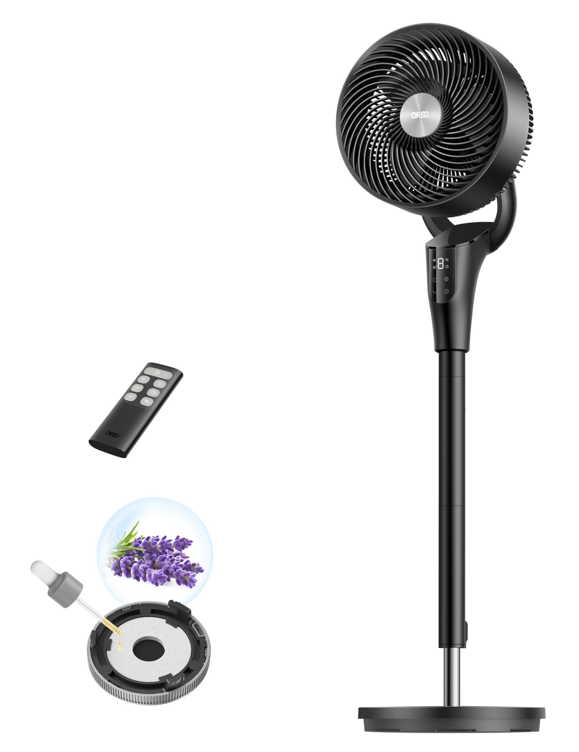 DREO Quiet Stand Fan for Bedroom [Improved], 27m Airflow, Quiet, 90° Oscillating, DC Motor, 8 Speeds, 3 Modes, 96-106cm Height Adjustable, 8H Timer, 105° Manual Tilt - DR-HPF013