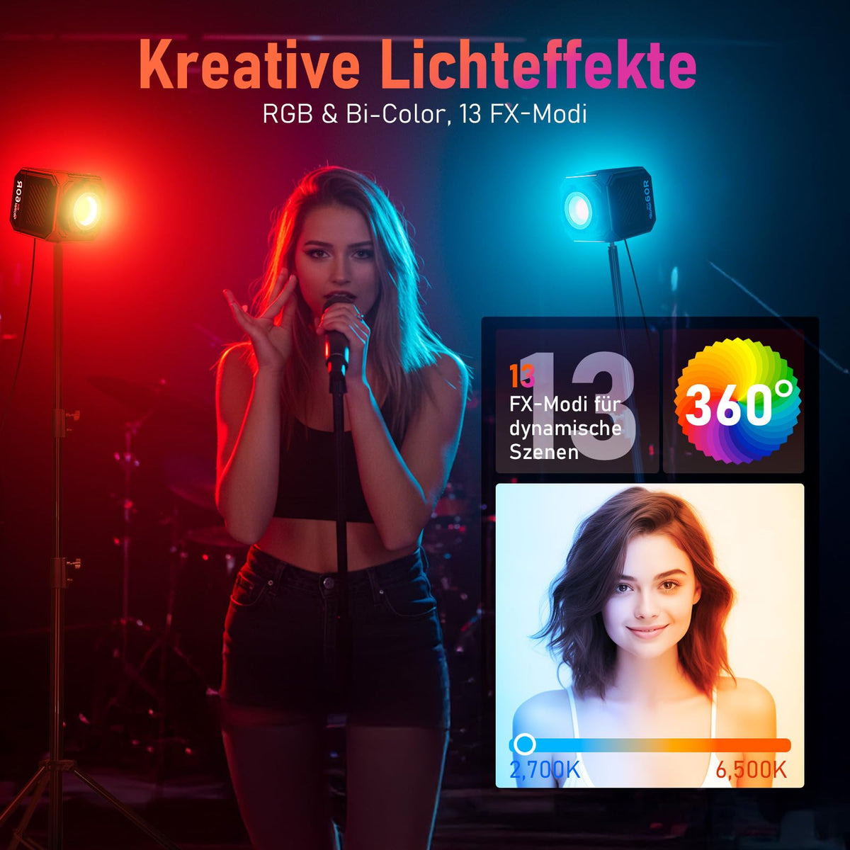 Rollei LUX 60 RGB LED video light with built-in battery DC/Type C charging - 28448