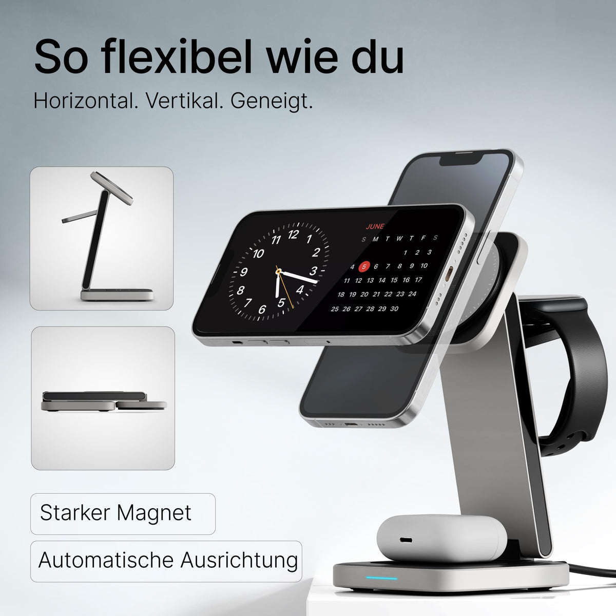 TEGLER Aluminum Charger – Charging Station compatible with Apple Watch and iPhone, iPhone Charging Station, Apple Charging Station, includes 20W adapter & USB-C cable - DH11