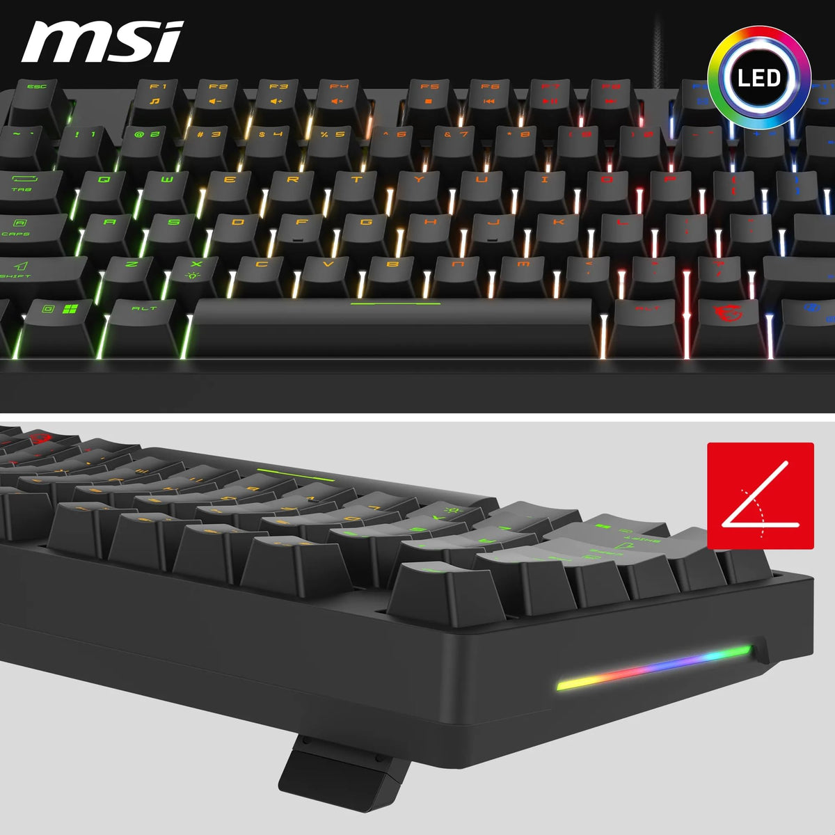 MSI Forge GK320 - RED SWITCHES FR-Layout Mechanical Gaming Keyboard - Mechanical red (linear) switches, hot-swappable, magnetic cover, ergonomic keycaps, non-slip bottom - S11-04FR255-HH9