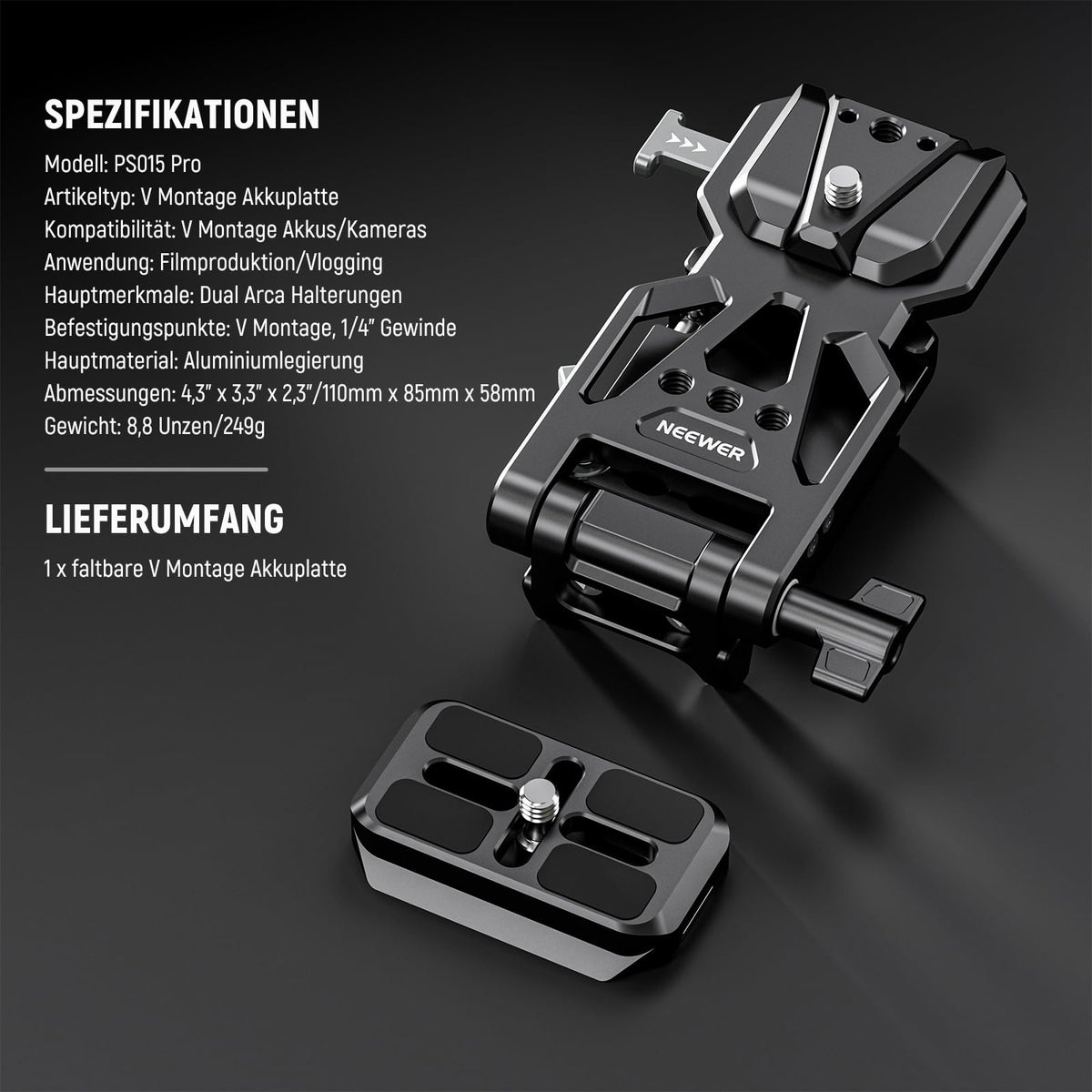 NEEWER Foldable V Mount Battery Plate with Arca Type Baseplate, PS015 PRO
