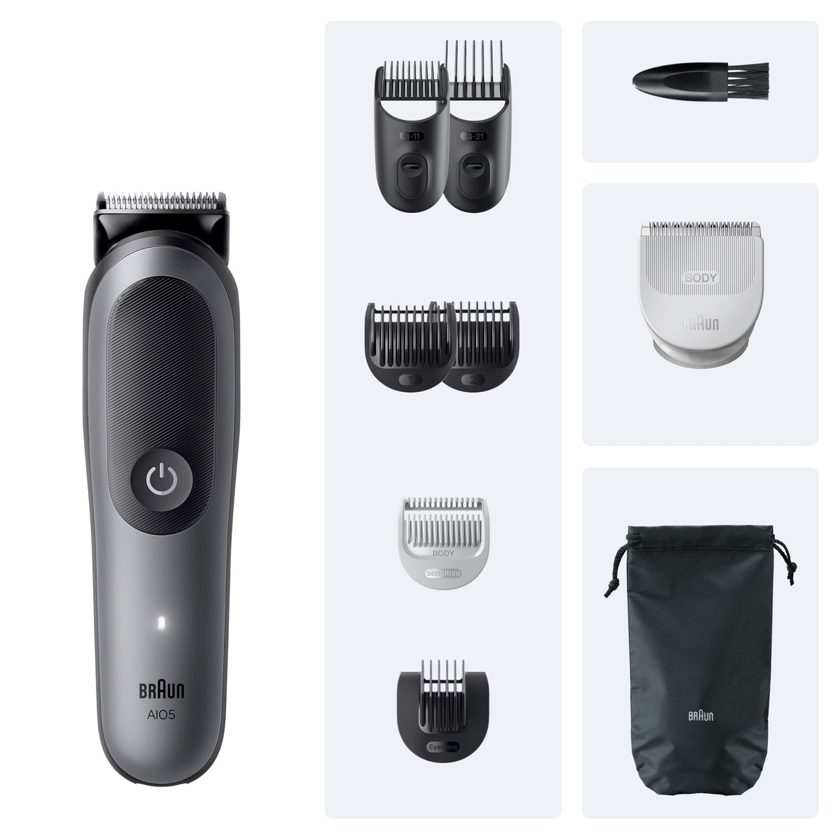Braun All-in-One Series 5 Multigroom, 9-in-1 Trimmer, AIO5535g, Gray