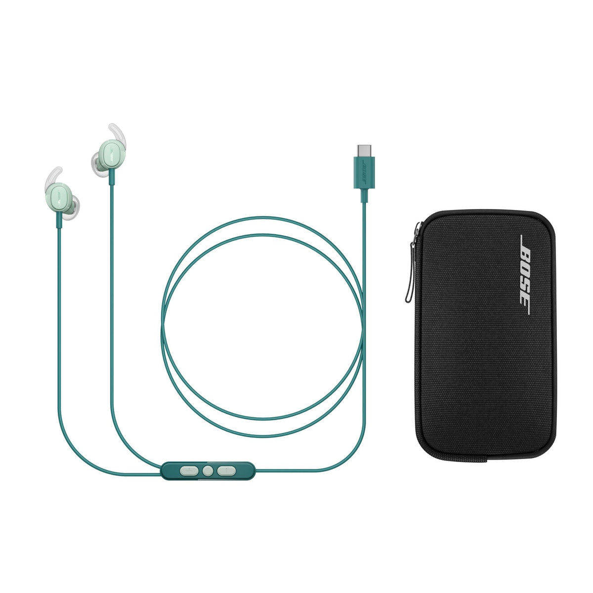 Bose wired Noise-Cancelling Earbuds – In-ear headphones, USB-C connection, with carrying case, remote control, and microphone on the cable, Dewdrop Mint. - 906940-0030