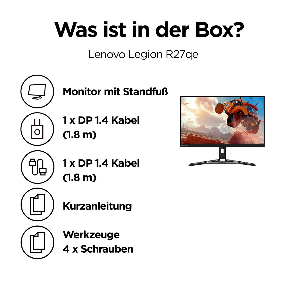 Lenovo Legion R27qe | Monitor de gaming QHD de 27" | 2560x1440 | 180Hz | 450 nits | timp de reacție de 0,5ms | HDMI | DisplayPort | AMD FreeSync | negru - 67C5GAC1EU