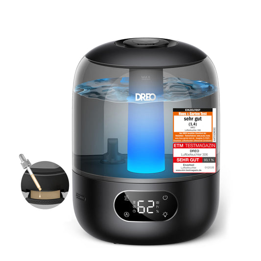 Umidificator de dormitor Dreo, umidificator ultrasonic cu aburi reci 30 de ore, rezervor de 3L cu alimentare superioară, senzor de umiditate, lumină de noapte pentru bebeluși, creșă, plante și casă - DR-HHM006