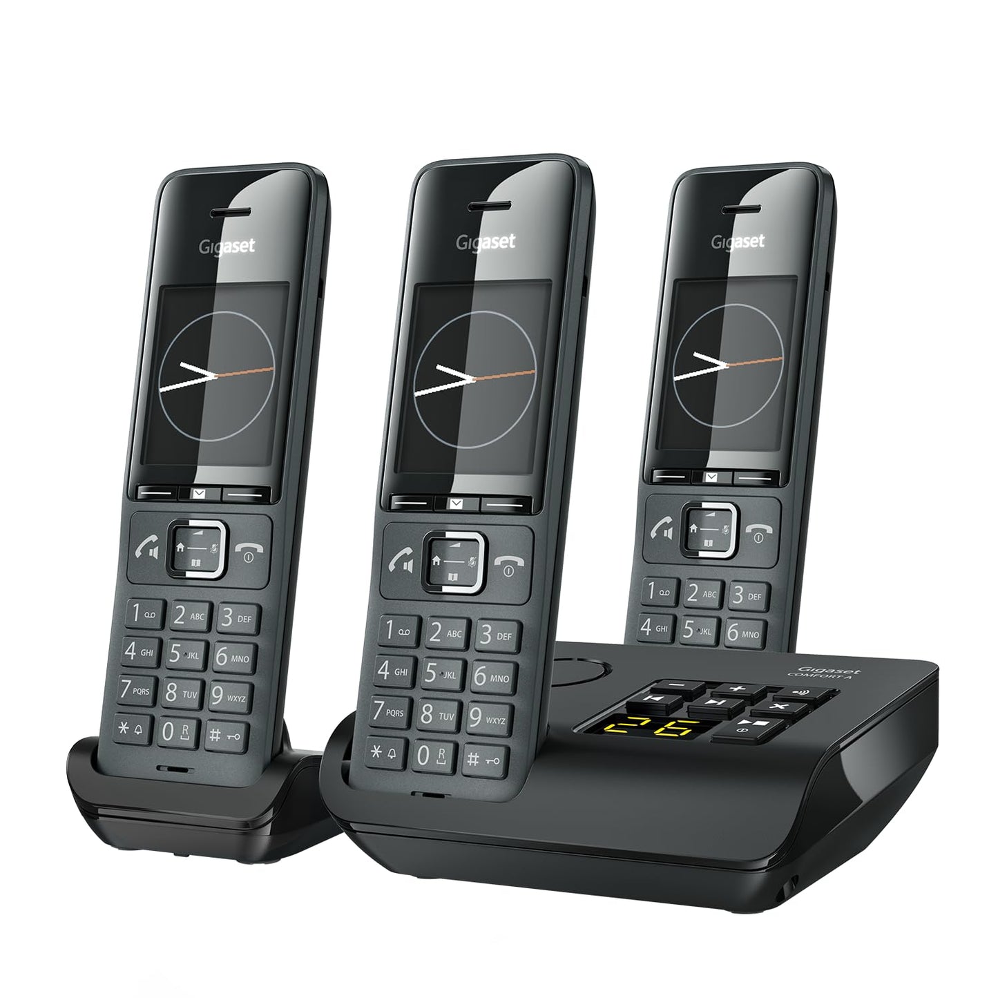 Gigaset Comfort 520A Trio - 3 cordless DECT telephones with answering machine - Elegant design - Hands-free function - Do not disturb - Address book with 200 contacts, titanium black [German version] - S30852-H3005-B103