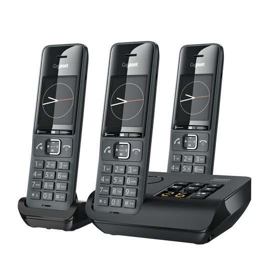 Gigaset Comfort 520A Trio - 3 cordless DECT telephones with answering machine - Elegant design - Hands-free function - Do not disturb - Address book with 200 contacts, titanium black [German version] - S30852-H3005-B103