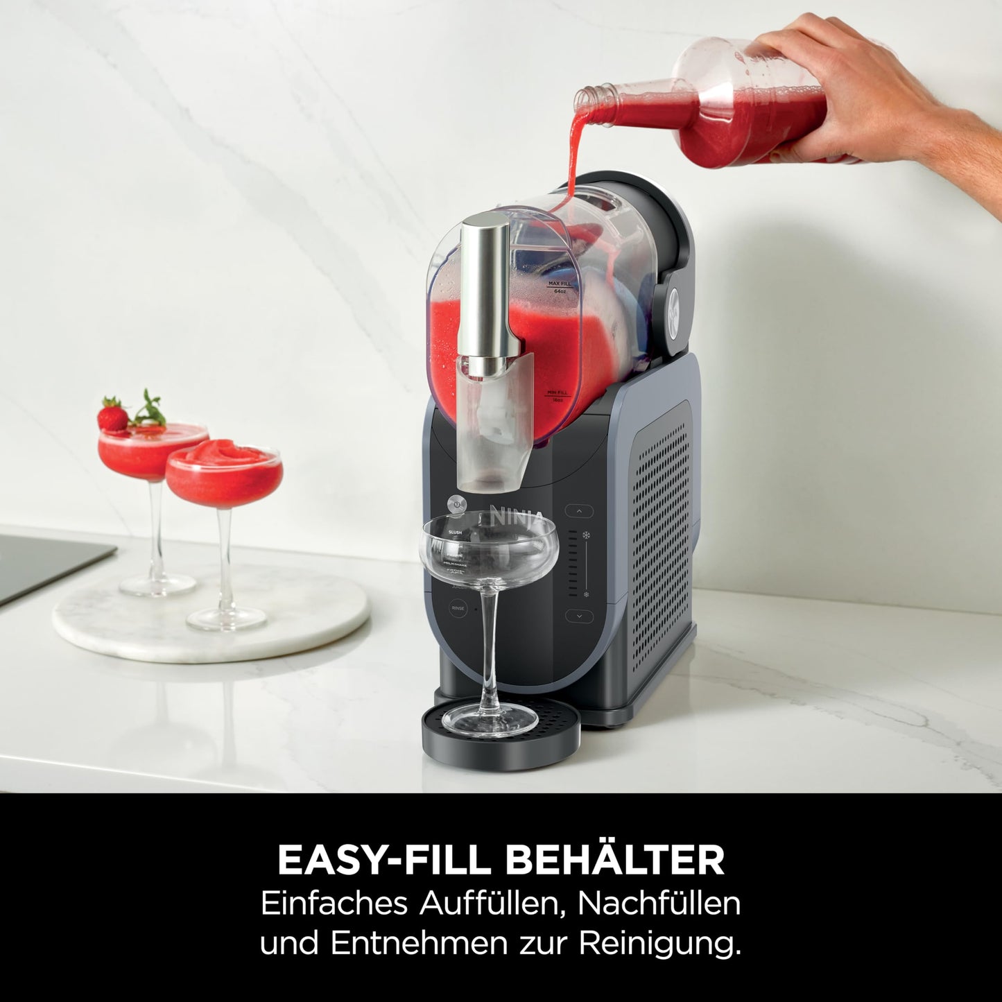 Ninja SLUSHi machine for slush, ice cocktails, frappé, milkshakes & frozen juice, without ice or preparation effort, WhisperChill technology, holds 1.9 L, blue & gray FS301EU