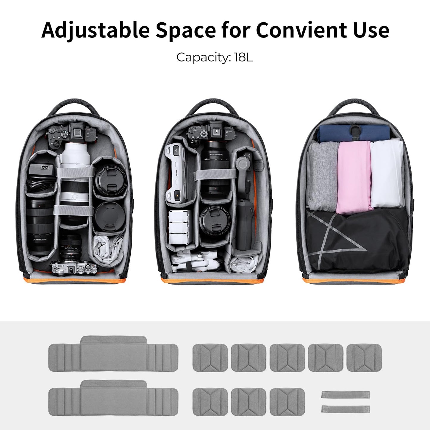 K&F CONCEPT Photo Backpack Waterproof Camera Bag Camera Backpack with Laptop Compartment Compatible with Canon Sony Nikon Olympus SLR/DSLR Camera, Lens and Accessories, Size M (Black+Orange) - KF13.140